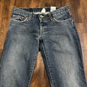 Lucky Brand Sundown Straight Denim Jeans Size 4 / 27 Boot Cut Dark Wash Distress